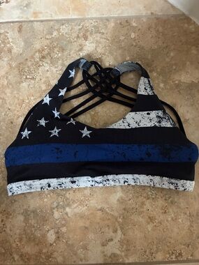 Born Primitive Black White & Blue Strappy Sports Bra with Star Print